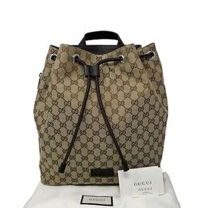 Gucci Brown Canvas GG Guccissima Drawstring Backpack Rucksack Travel Bag